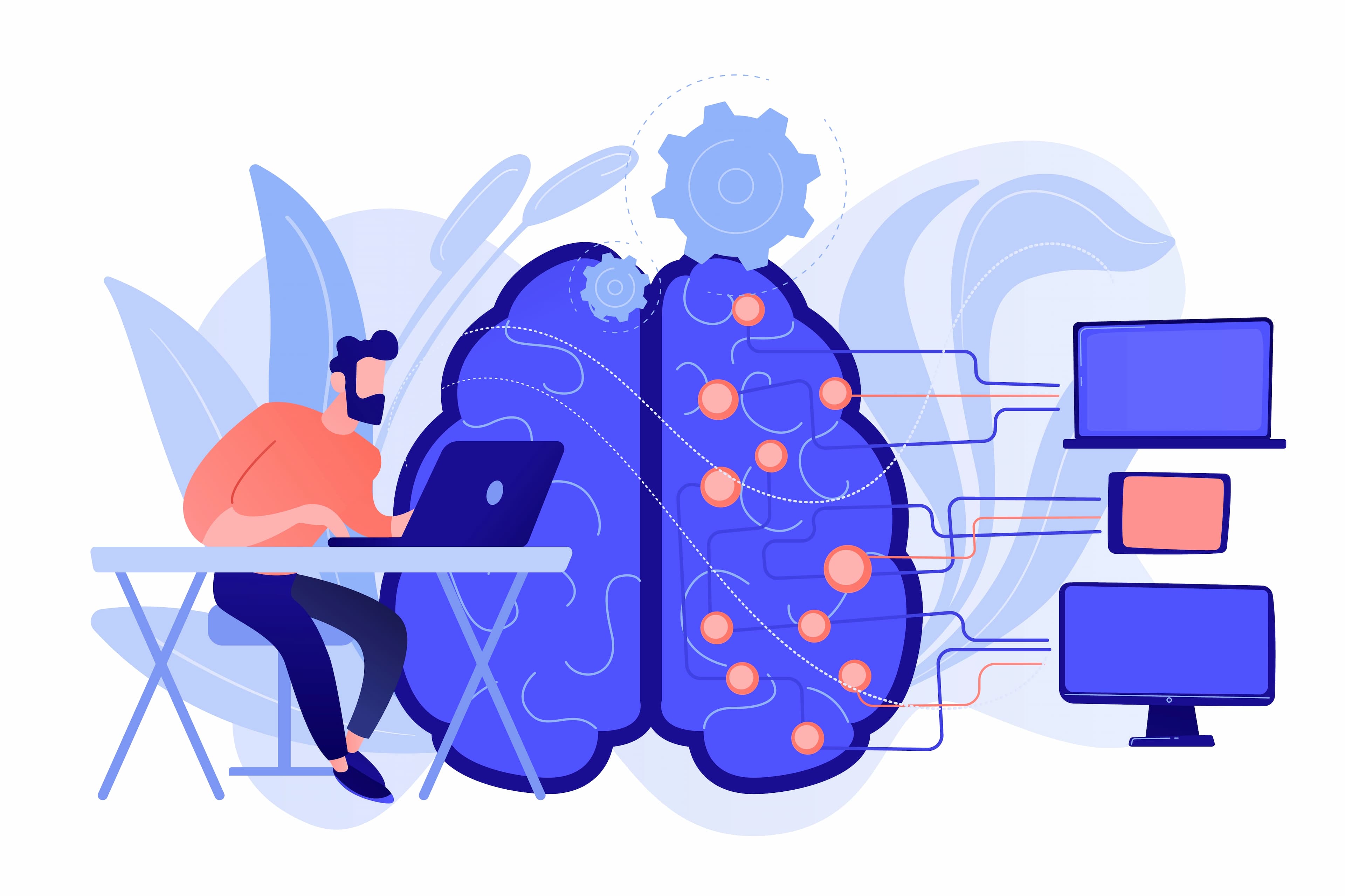 Man behind pc that uses AI to perform adverse media screening